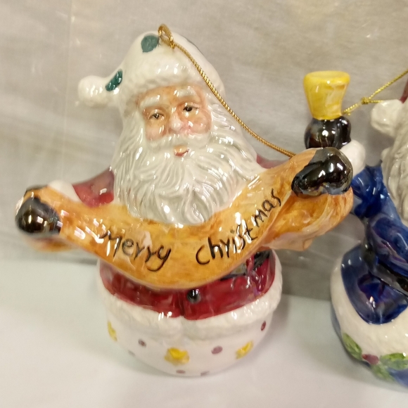 Set of 4 Christmas Santa Claus Ornaments Glossy Ceramic Pottery - Picture 2 of 9